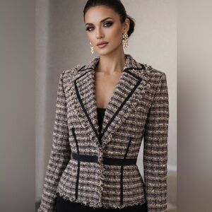 Bisou Bisou Women's Tweed Blazer - Black and Cream